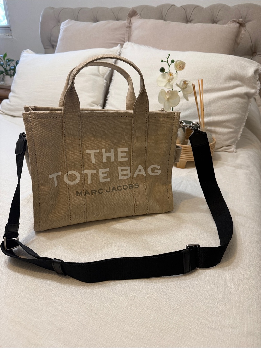 Marc Jacobs Beige Canvas Tote with Black Strap